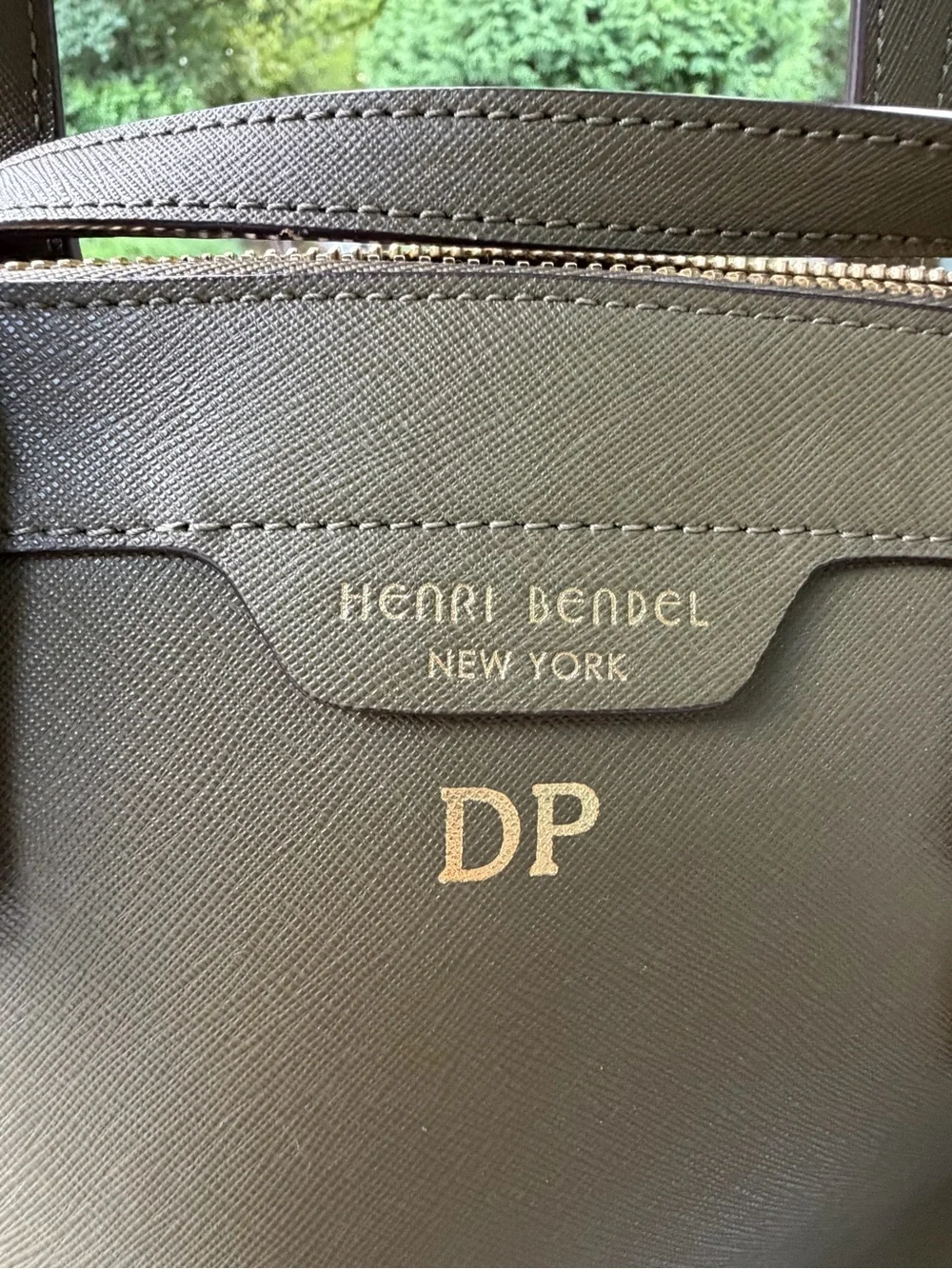 henri bendel Olive Saffiano Leather Satchel with Gold Hardware